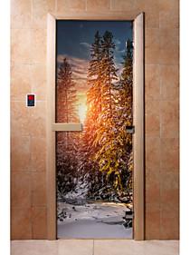 Дверь стеклянная фотопечать "Зимний лес" 8мм Ольха